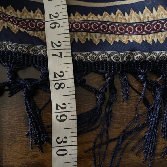 Chico’s Tasseled floral semi-sheer Navy/Cream kimono cardigan Medium open front - Picture 7 of 9